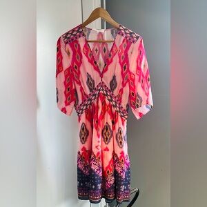 BA&SH Vibrant Pink and Purple Geometric Dress (style: Robe Yaya)